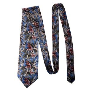 Hawaiian Tropic Mens Vintage Tropical Palm Leaf Print Blue Burgundy Tie